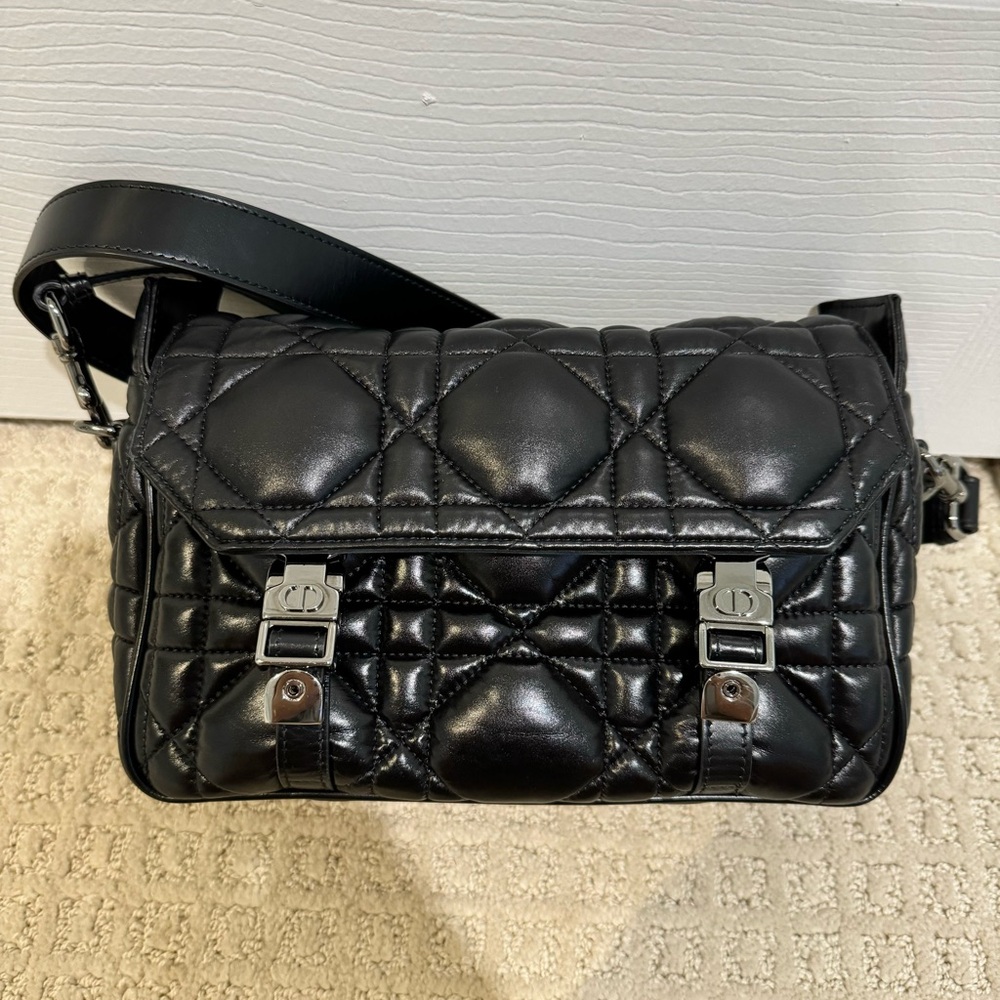 Christian Dior Small Diorcamp Bag Macrocannage Balck Leather Gunmetal Hardware
